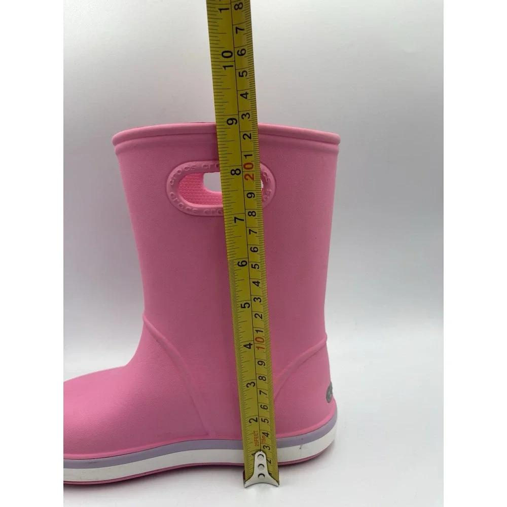 Crocs Crocband Rain Boot Pink Round Toe Kids Waterproof Boots Girls Size J 2